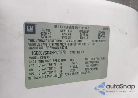 2014 Chevrolet Silverado 2500Hd Work Truck z USA, uszkodzony, nr VIN 1GC0CVCG4EF170878